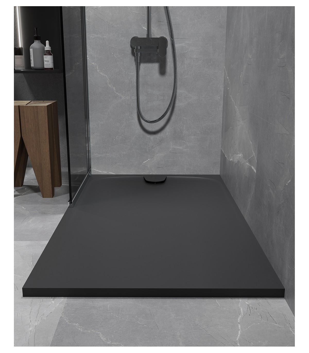 Plato de ducha de resina con marco negro 80x100 cm